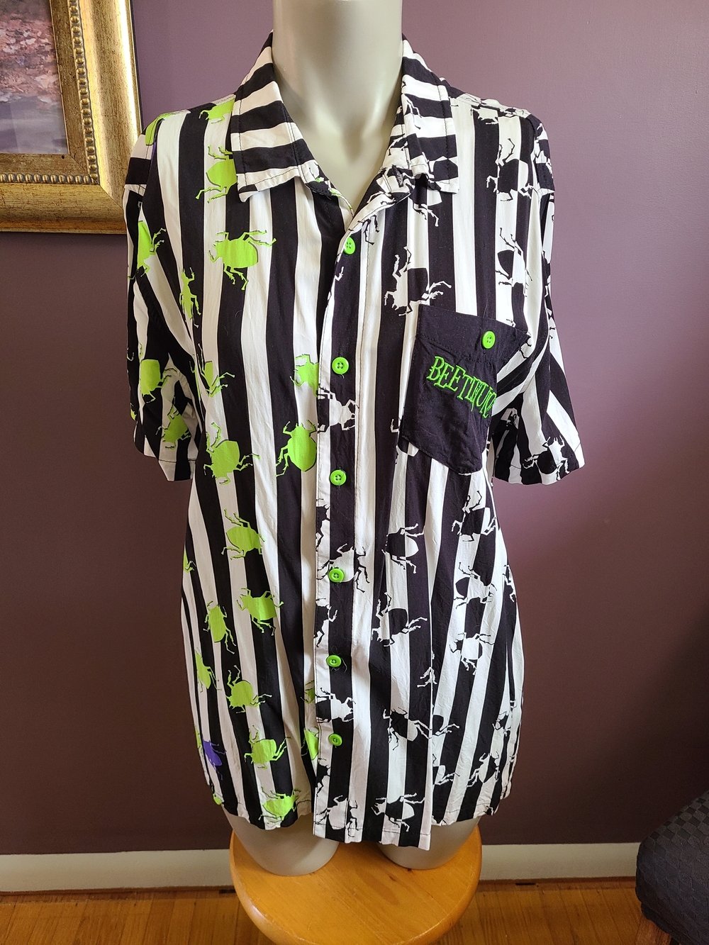 Beetlejuice Black & White Stripe Button-Up Shirt